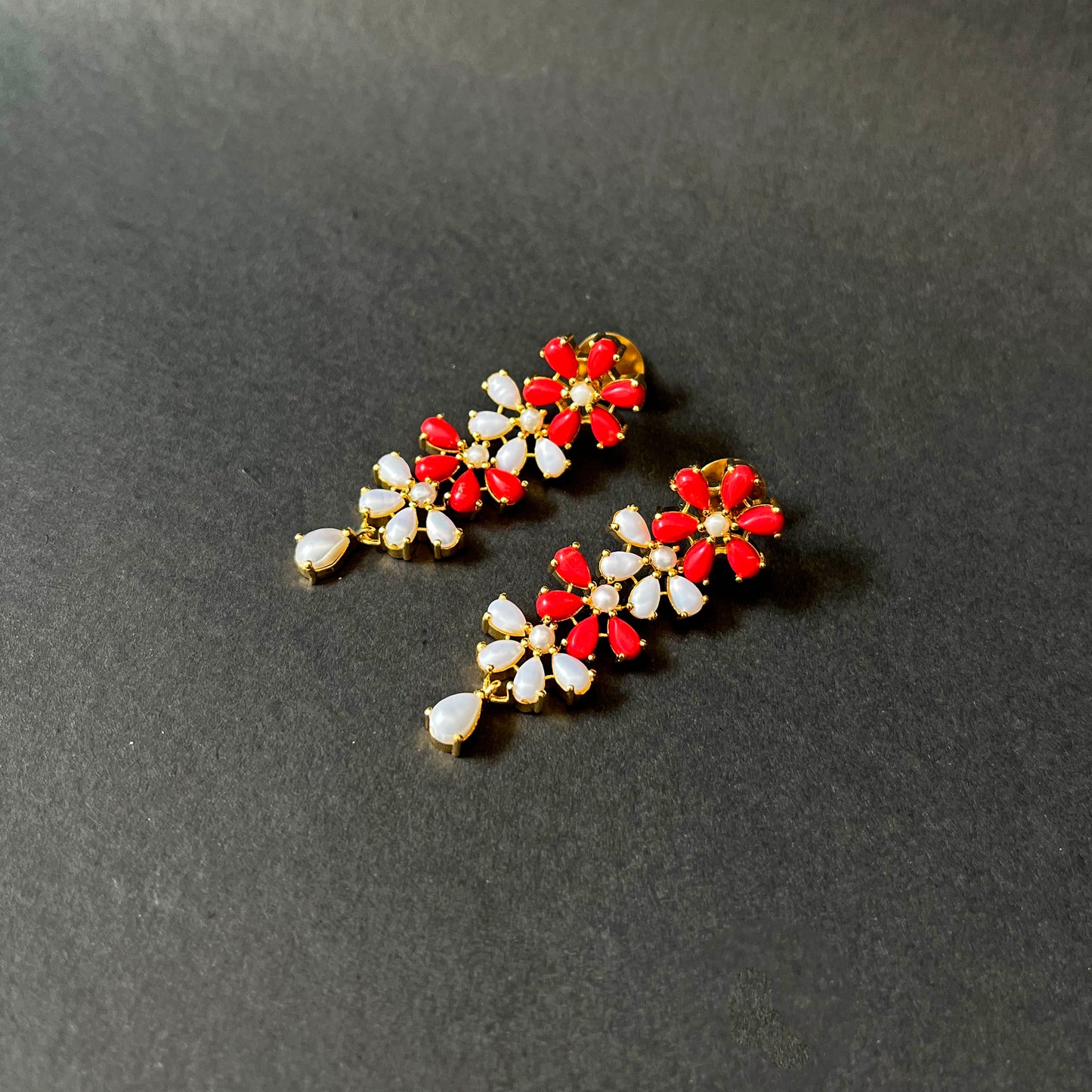 Unique Coral and White Pearl Earrings