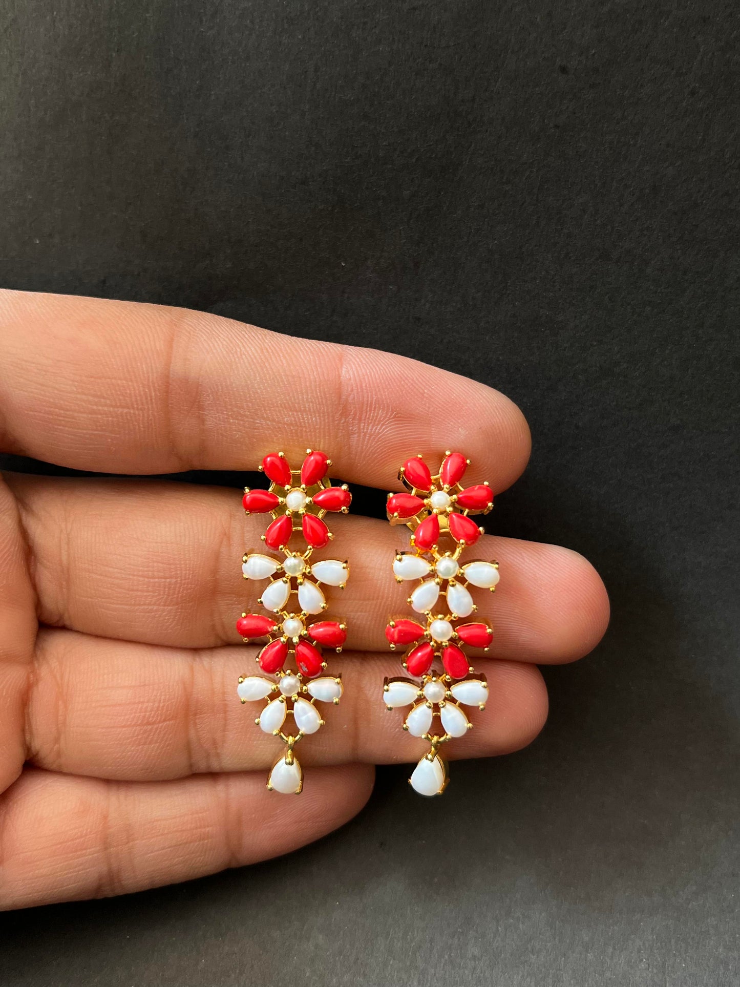 Unique Coral and White Pearl Earrings