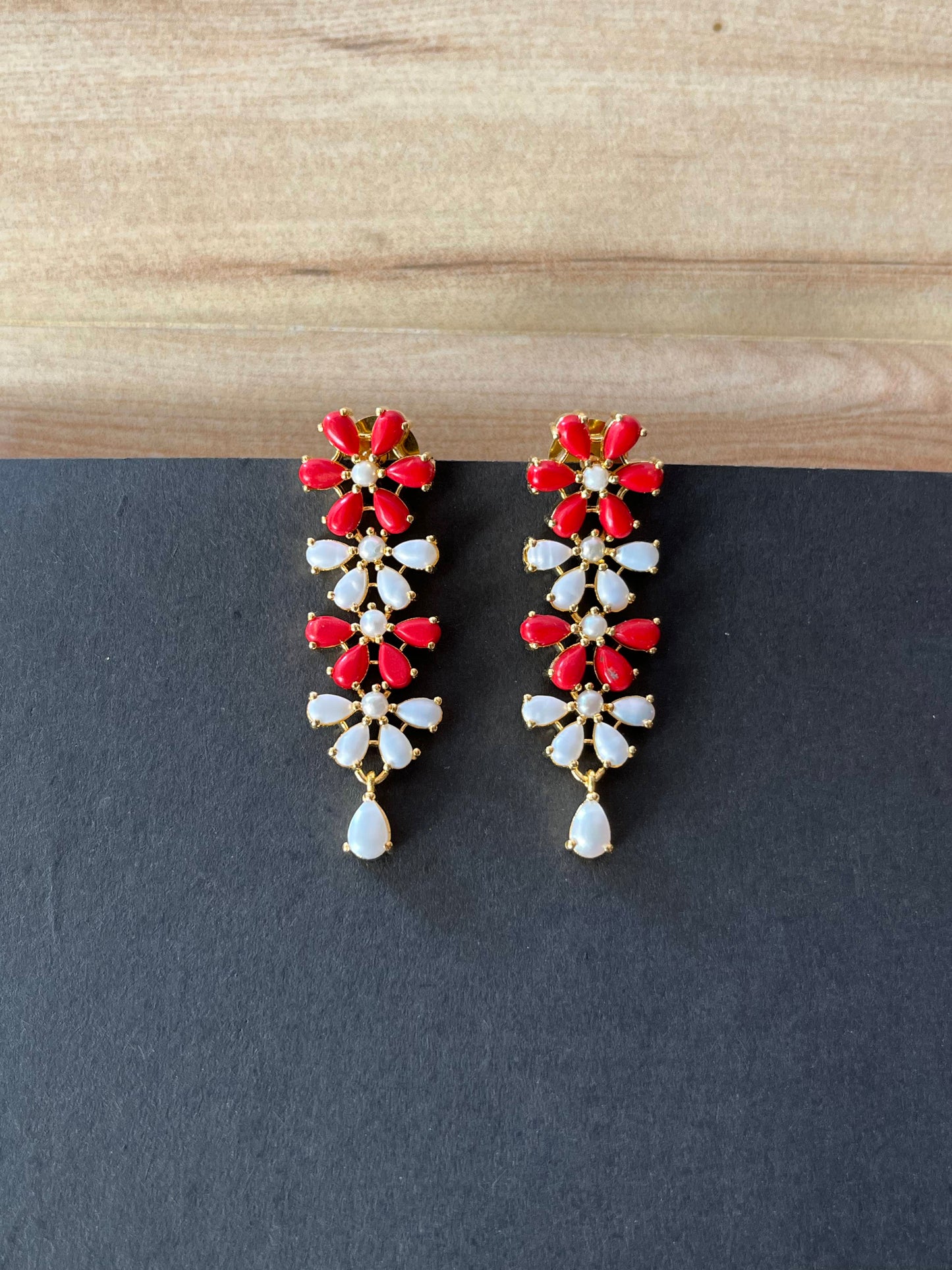 Unique Coral and White Pearl Earrings