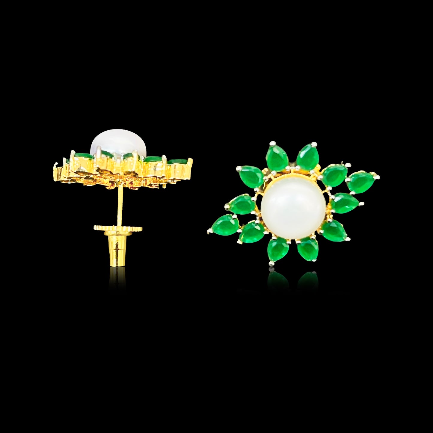 Pearl & Emerald Floral Pendant Set