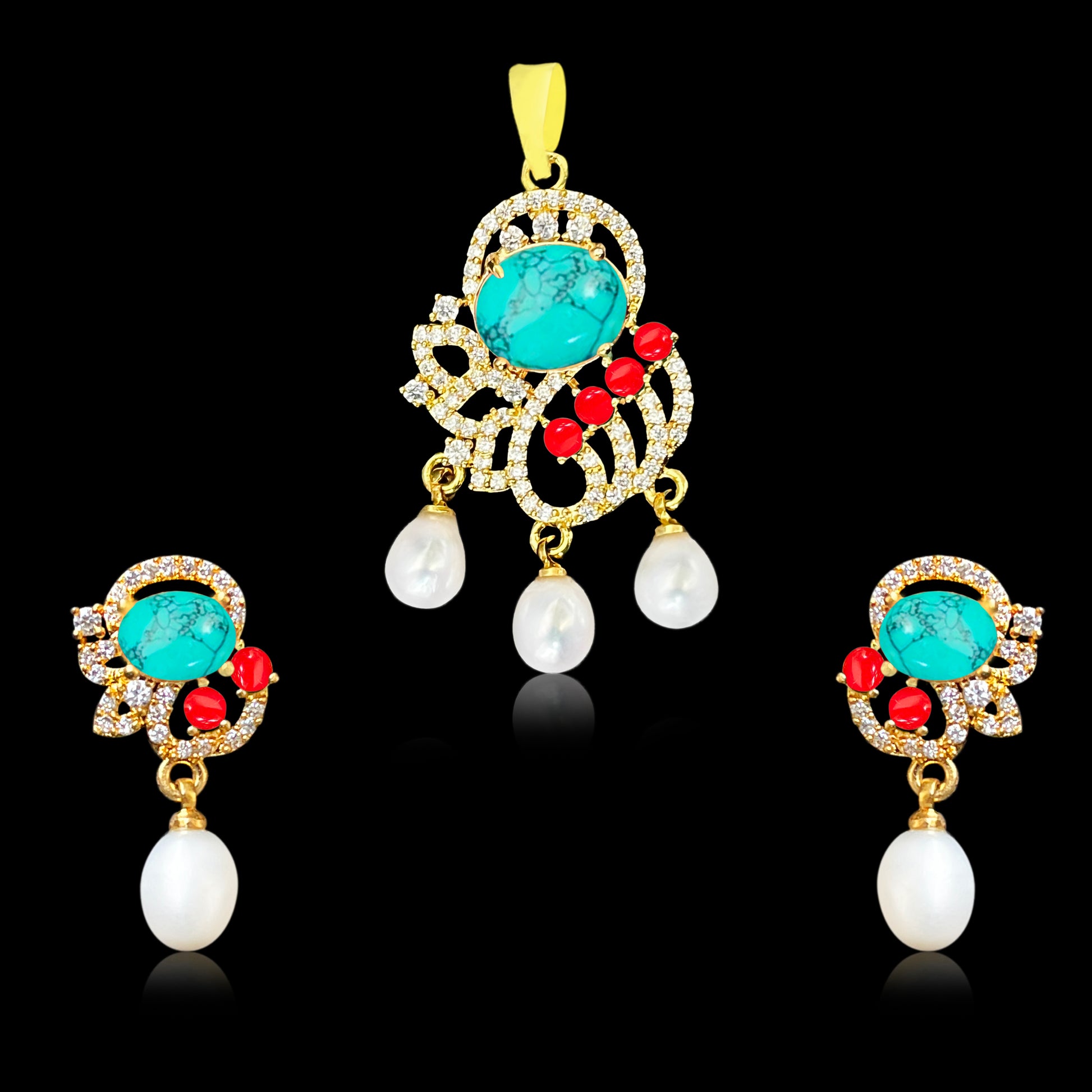 Pearls and Coral Pendant Set
