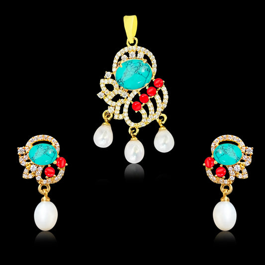 Pearls and Coral Pendant Set